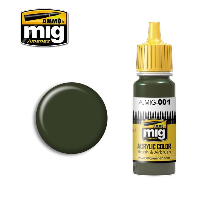 0001 AMMO by Mig Acrylic Color - RAL6003 Olivgrun Opt 1 (17ml bottle)