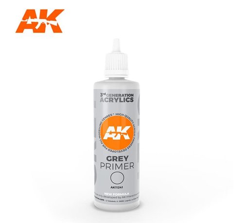 AK INTERACTIVE (AKI) 11241 Grey Acrylic Primer 100ml Bottle 3rd Gen