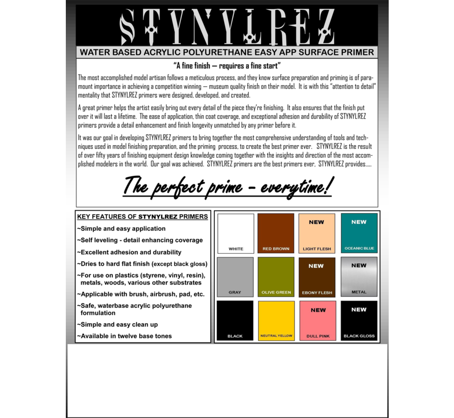 402 Stynylrez Water-Based Acrylic Gray Primer 4oz. Bottle