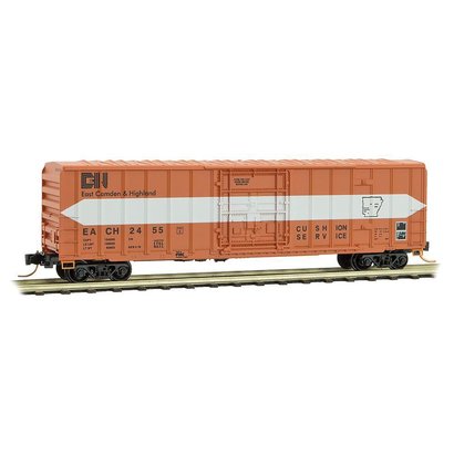 MTL - Micro-Trains Line 489- 50' Rib-Side Plug-Door Boxcar No Roofwalk - Ready to Run -- East Camden & Highland #2455 (orange, white, Per Diem Series #11)