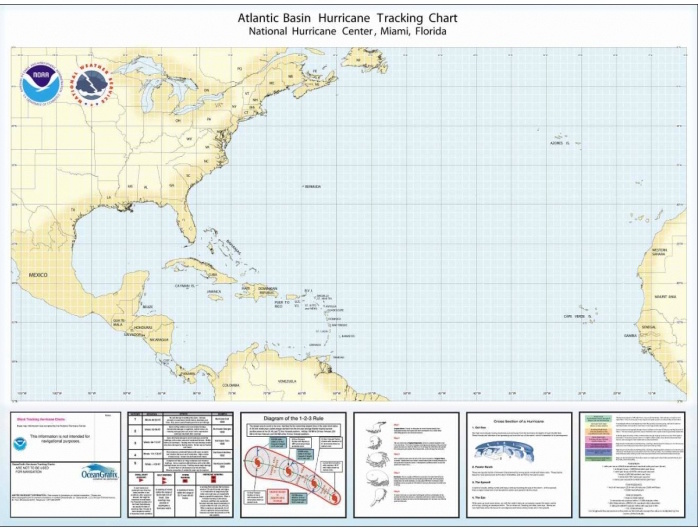 Atlantic Basin Hurricane Tracking Chart by NOAA - Pilothouse Nautical ...