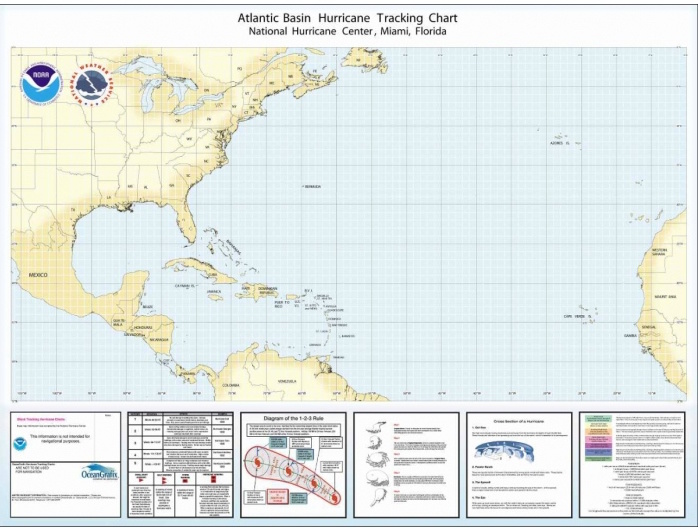 Atlantic Basin Hurricane Tracking Chart by NOAA Pilothouse Nautical