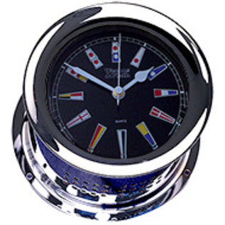 W&P W&P Chrome Plated Atlantis Quartz Clock (Black Dial) W/Color Flags