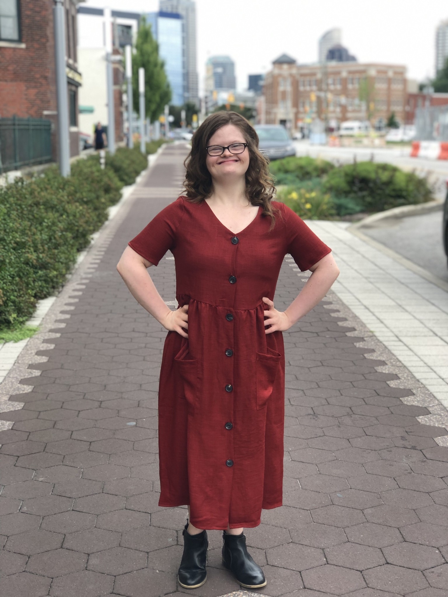 rust button down dress