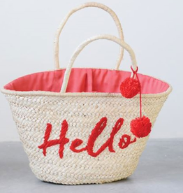 Red Straw Hello Tote