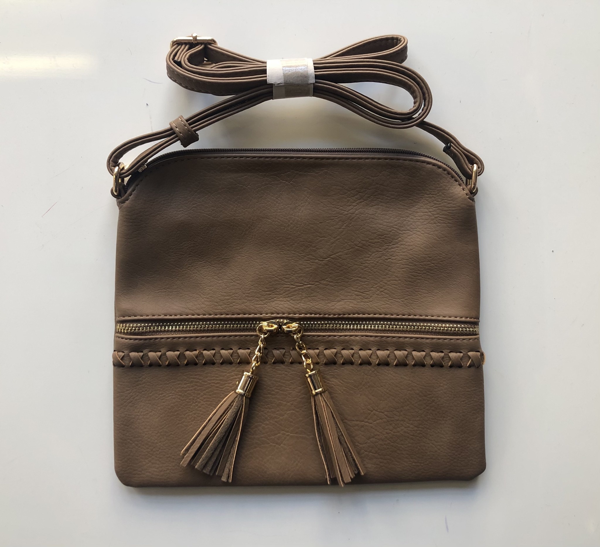Taupe Whipstitched Crossbody