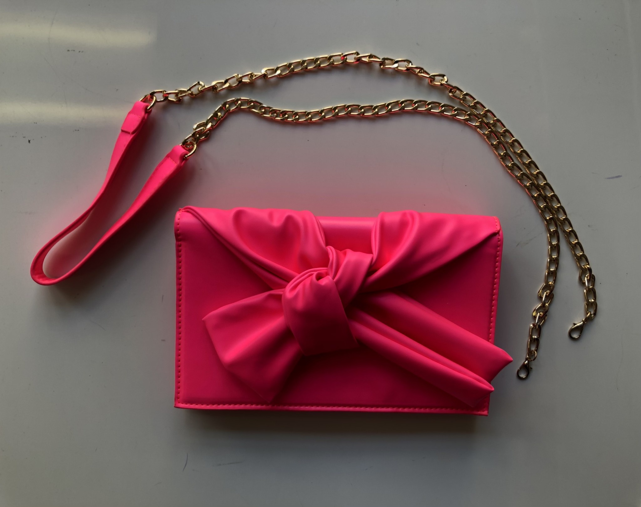 Hot Pink Knotted Bow Clutch