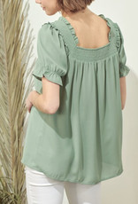 Dusty Green Detailed Sleeve Top