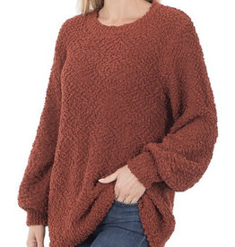 Rust Popcorn Pullover Sweater