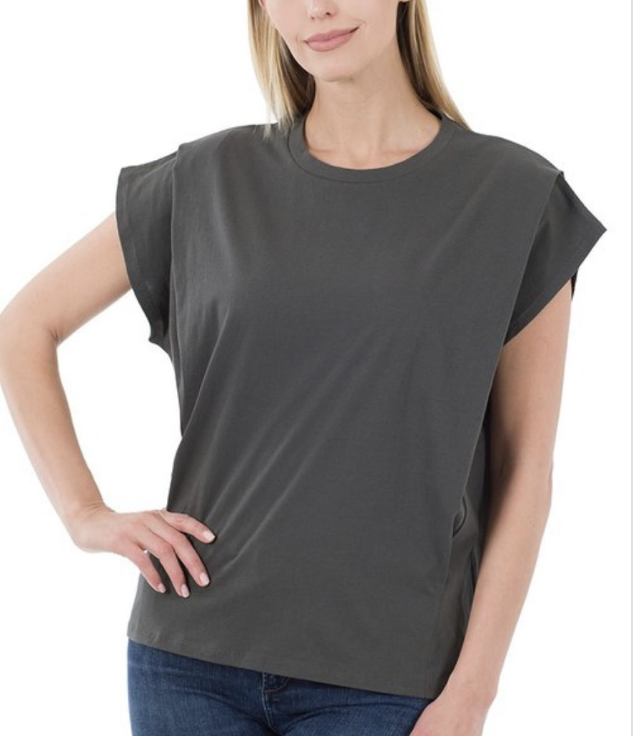 Charcoal Pleated Shoulder Tee