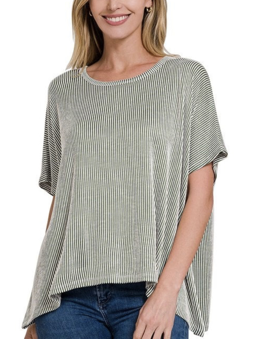 Lt. Olive Ribbed Cropped Tee