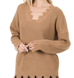 Camel Distressed Sweater