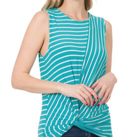 Striped Knot Front Tank Blue
