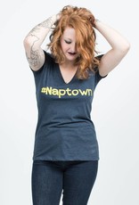 Womens V-neck Yellow Font #Naptown Felicia Tees