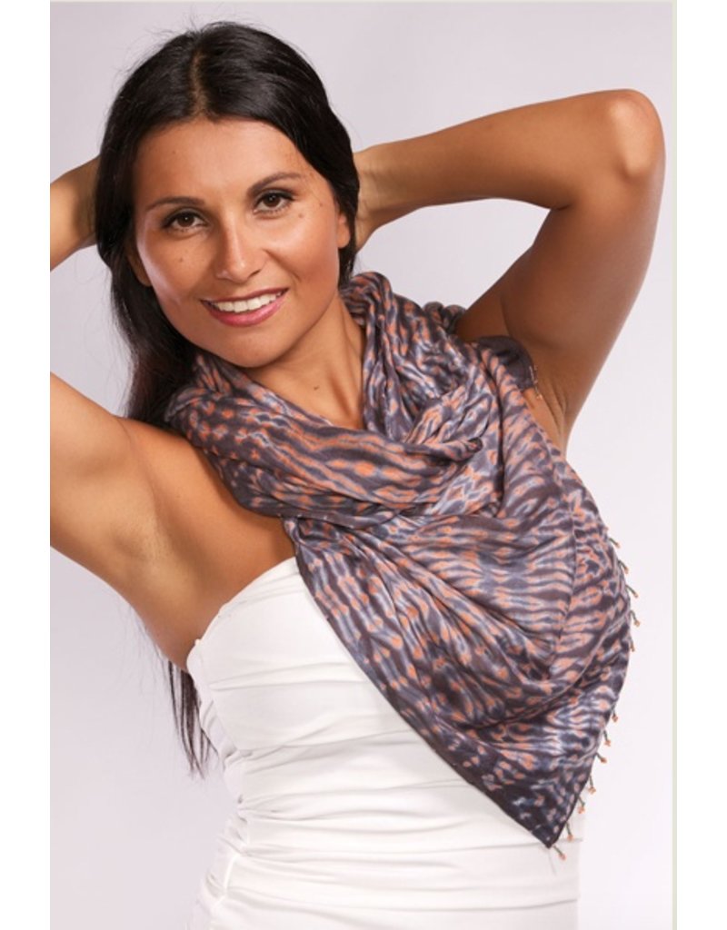 Sevya - Grey Shibori Beaded Scarf