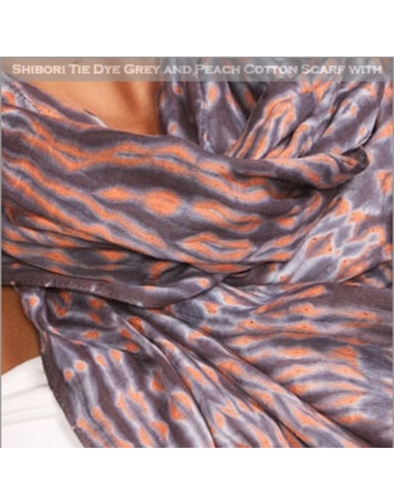 Sevya - Grey Shibori Beaded Scarf