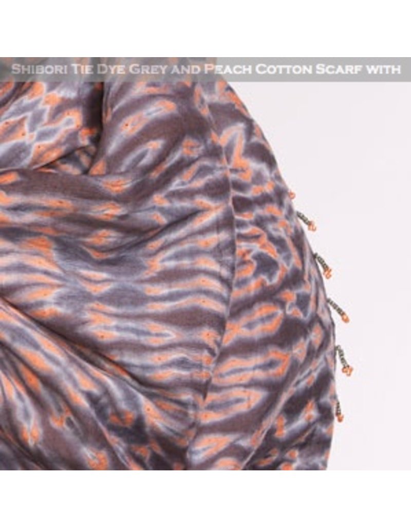Sevya - Grey Shibori Beaded Scarf
