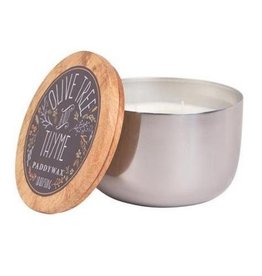 Paddywax Paddywax - Foundry 18oz Silver Tin w/ Wood Lid Olive Tree & Thyme Candle