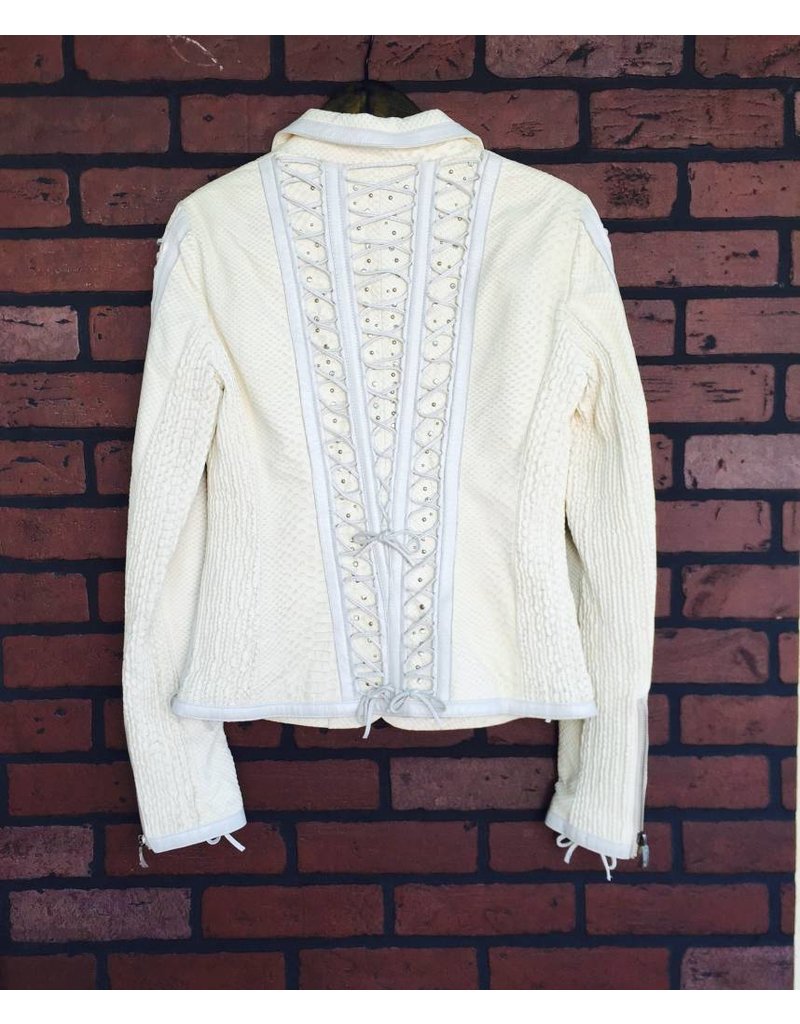 Kippy's Kippy's Leather - Queen Marionette Long Moto Jacket in White Python