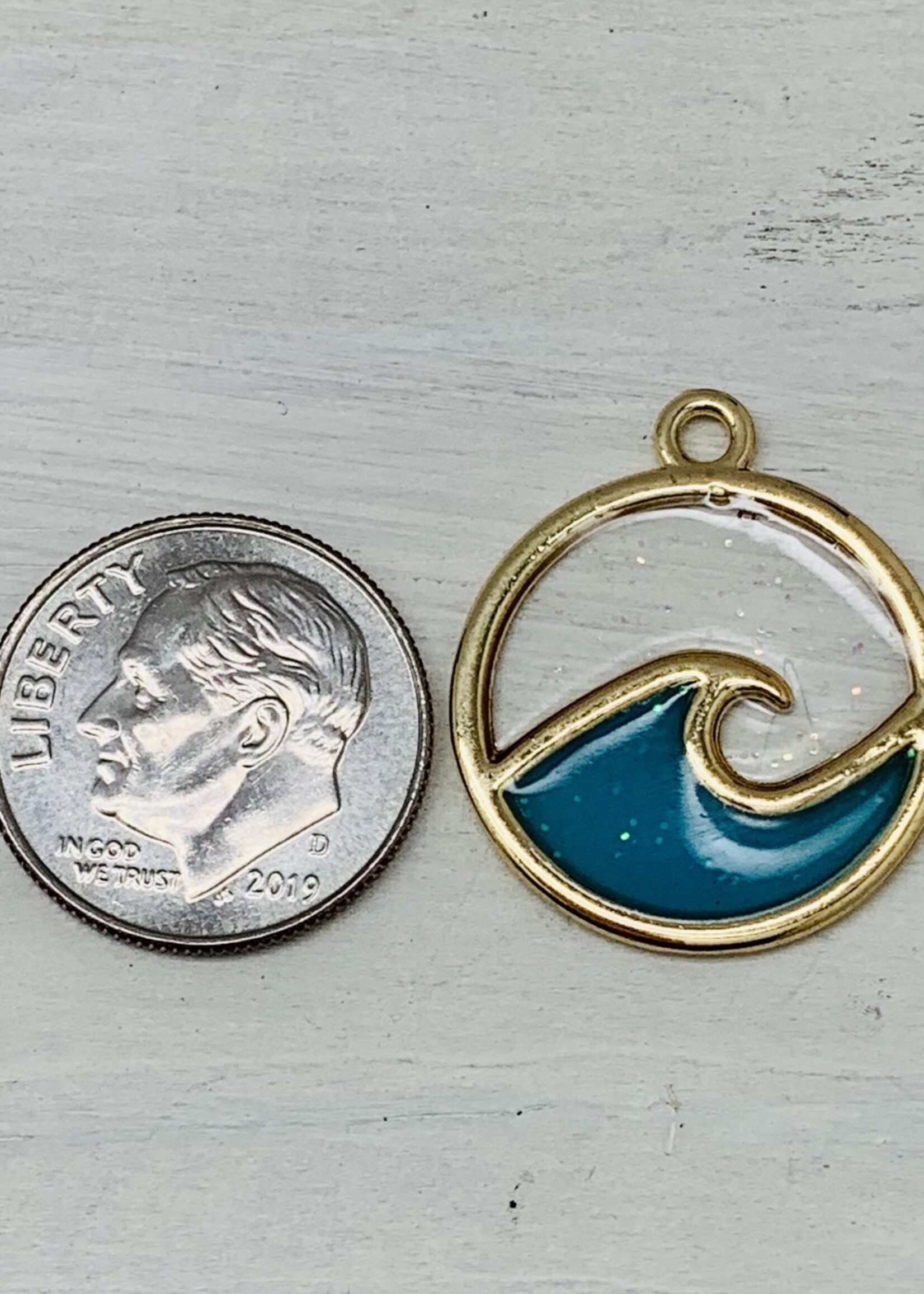 Gold Enamel Wave Charm