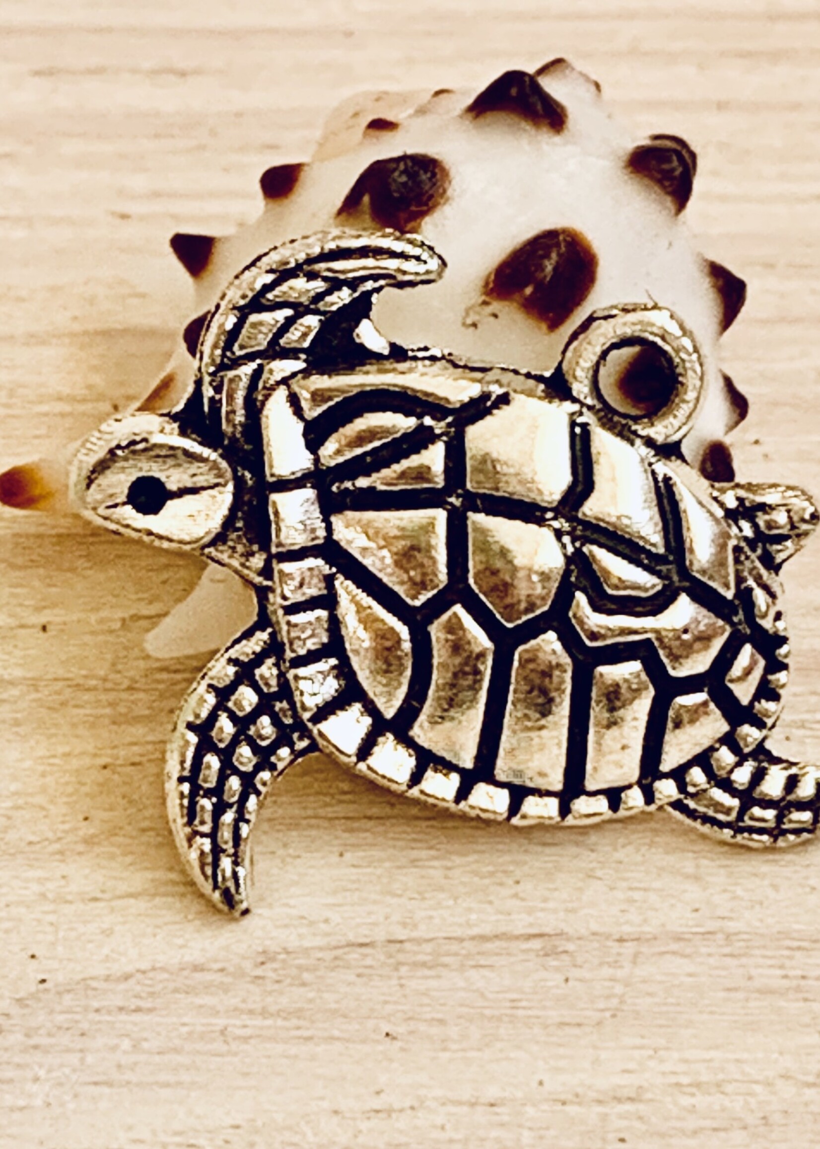 Swimming Turtle Antique Silver