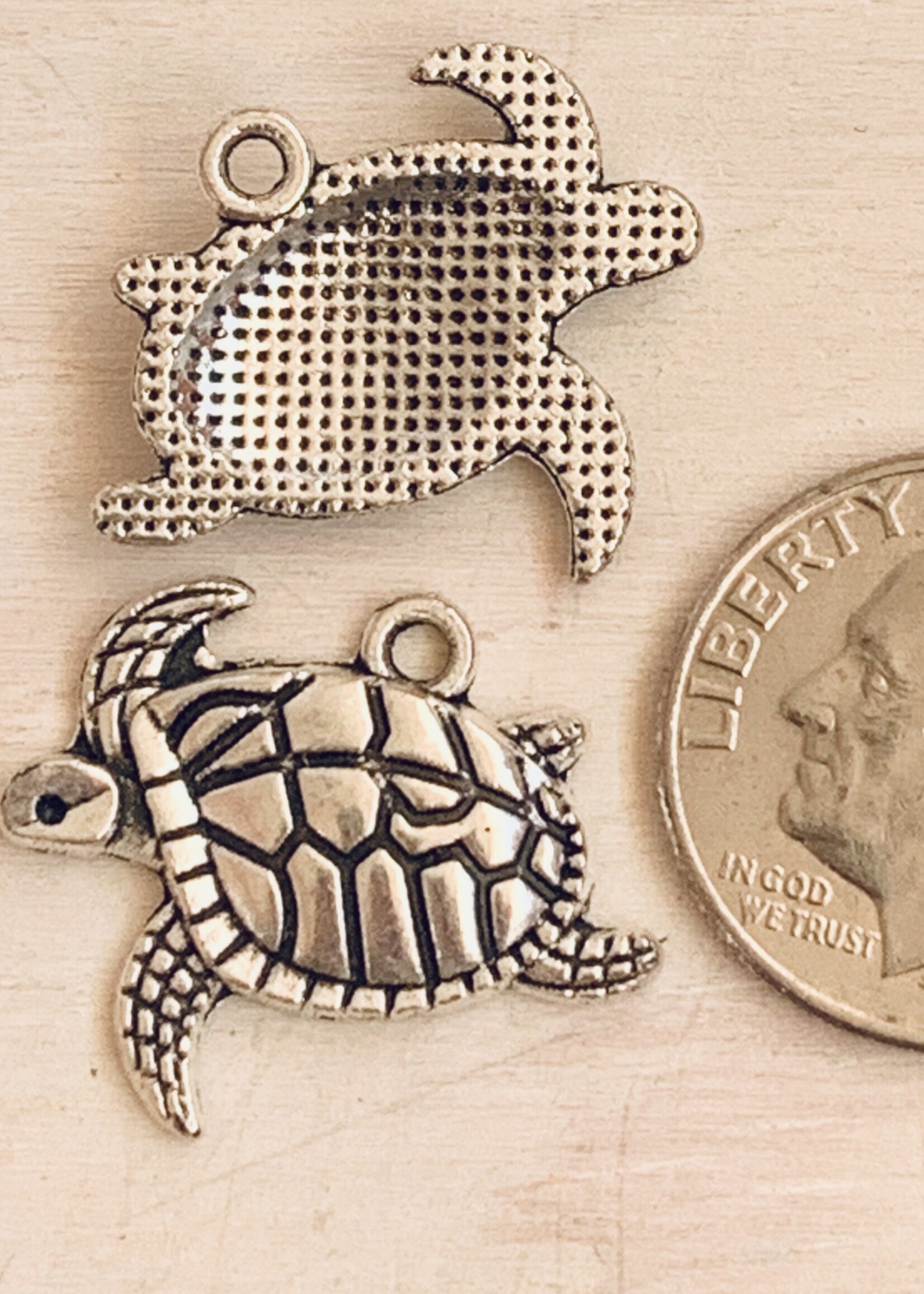 Swimming Turtle Antique Silver