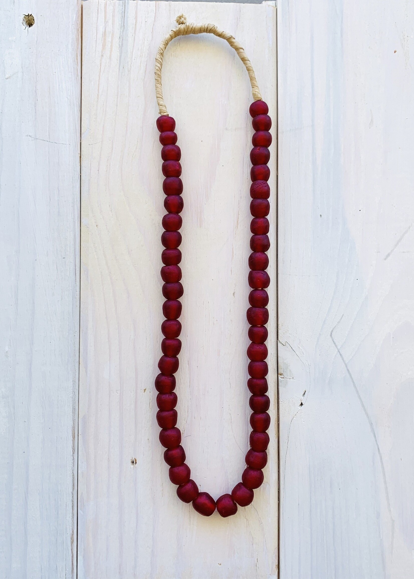 Ghana Recycled Glass 13mm Ruby 24" Necklace