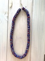 Ghana Red, White & Blue Glass Saucers Large Hole Strand