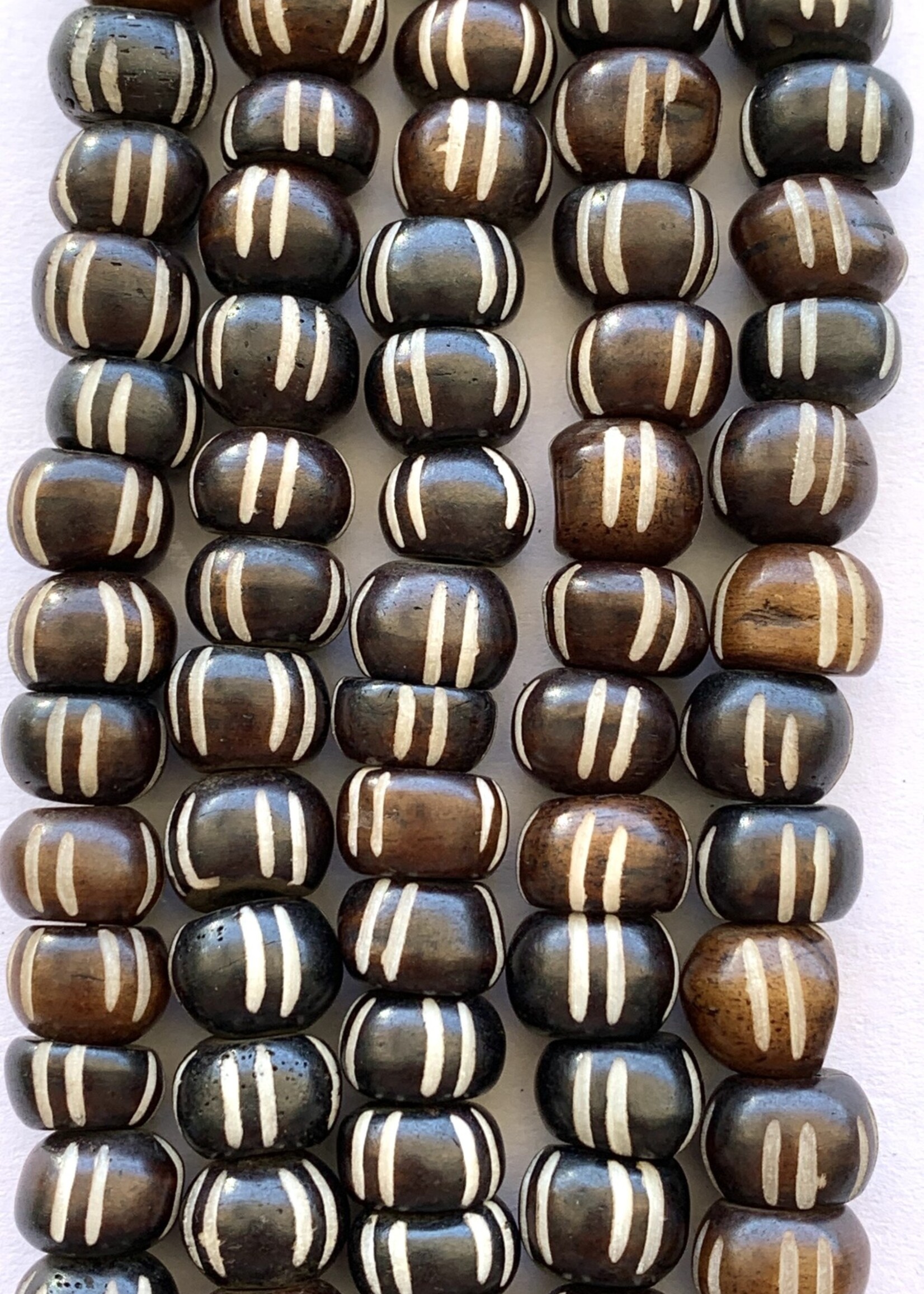 8mm Carved Bone Coffee Large Hole Bead Strands
