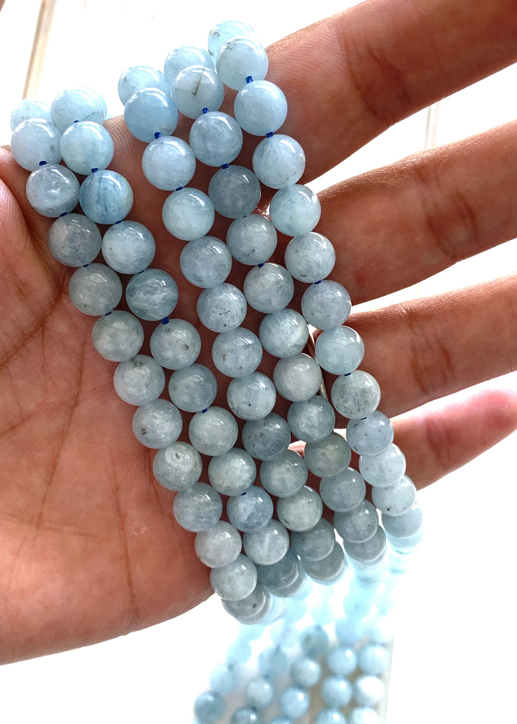 8mm Round Aquamarine Strands