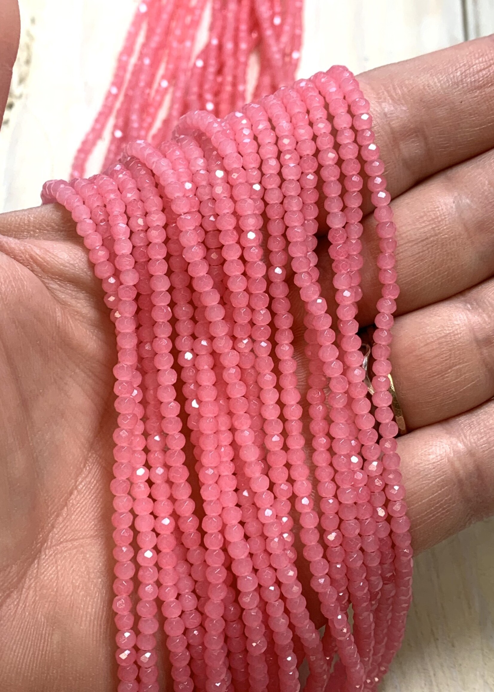 3mm Coral Pink Gem Show Crystal Roundel Strand