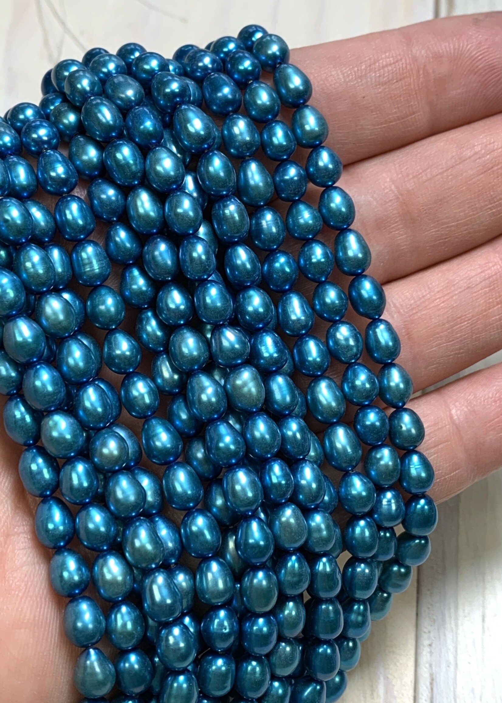 Rice Pearls Brite Teal Strand