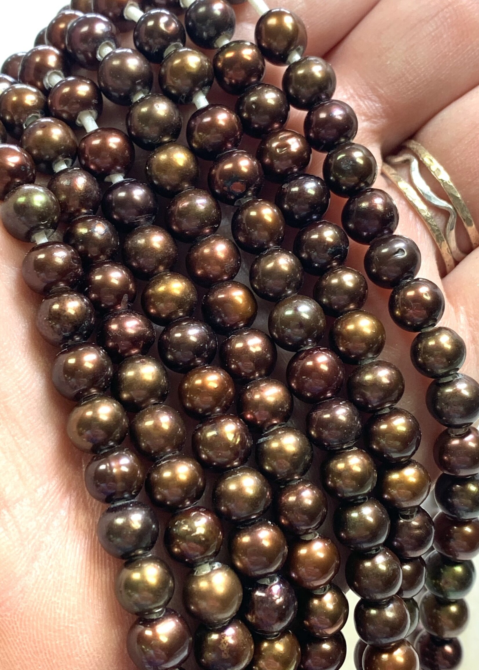 6mm Pearls w/2mm ID Hole, Coffee 16" Strand approx.