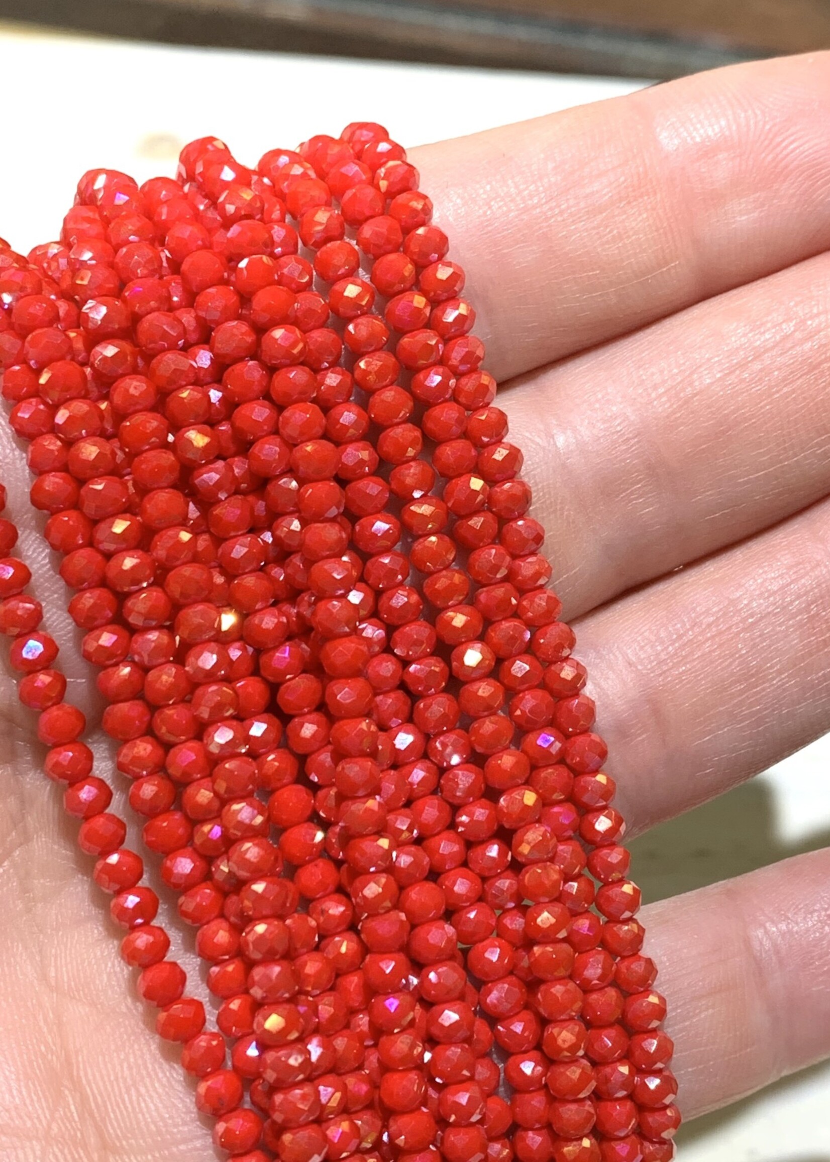 3mm Redish Pink Gem Show Crystal Roundel Strand