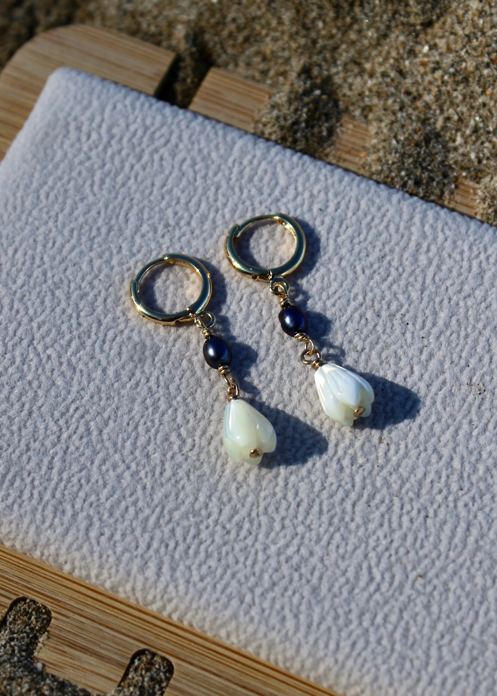 Freshwater Pearl & Pikake Huggie Hoops August 28th