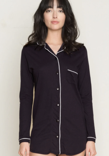 Organic Cotton Piped Button Front Nightshirt 