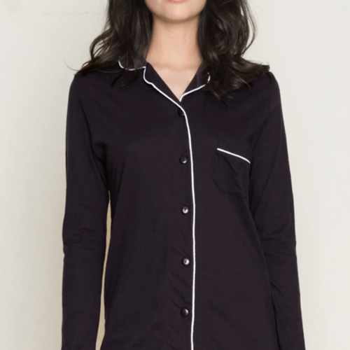 Organic Cotton Piped Button Front Nightshirt 