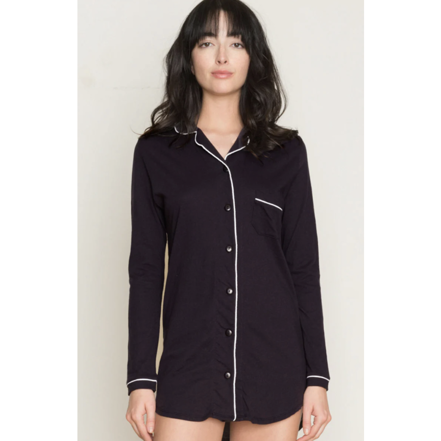 Organic Cotton Piped Button Front Nightshirt