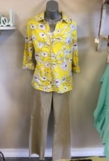 Kut Yellow Floral Button Down Blouse