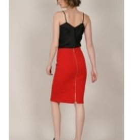 Molly Bracken Red Pencil Skirt with gold zipper in back, Amazing