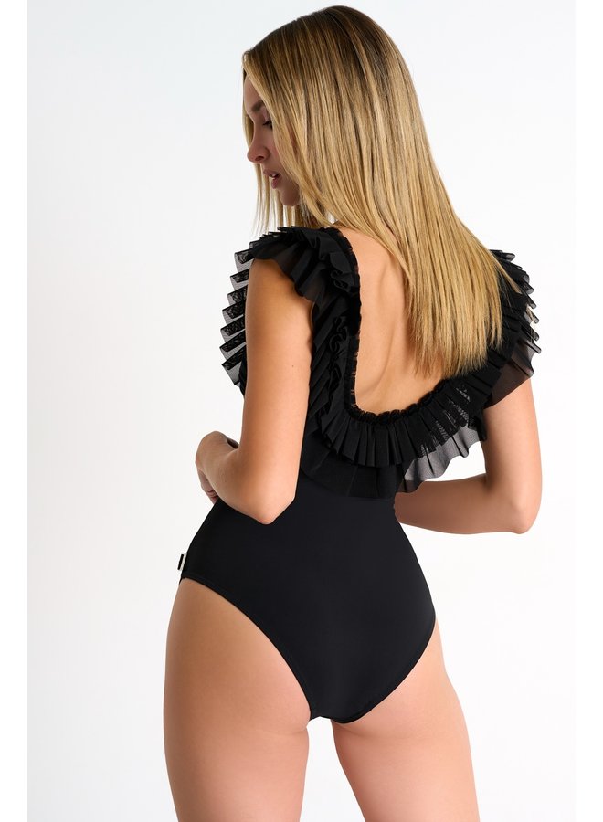 Maillot une pièce à col en mèche  -  22 Caviar