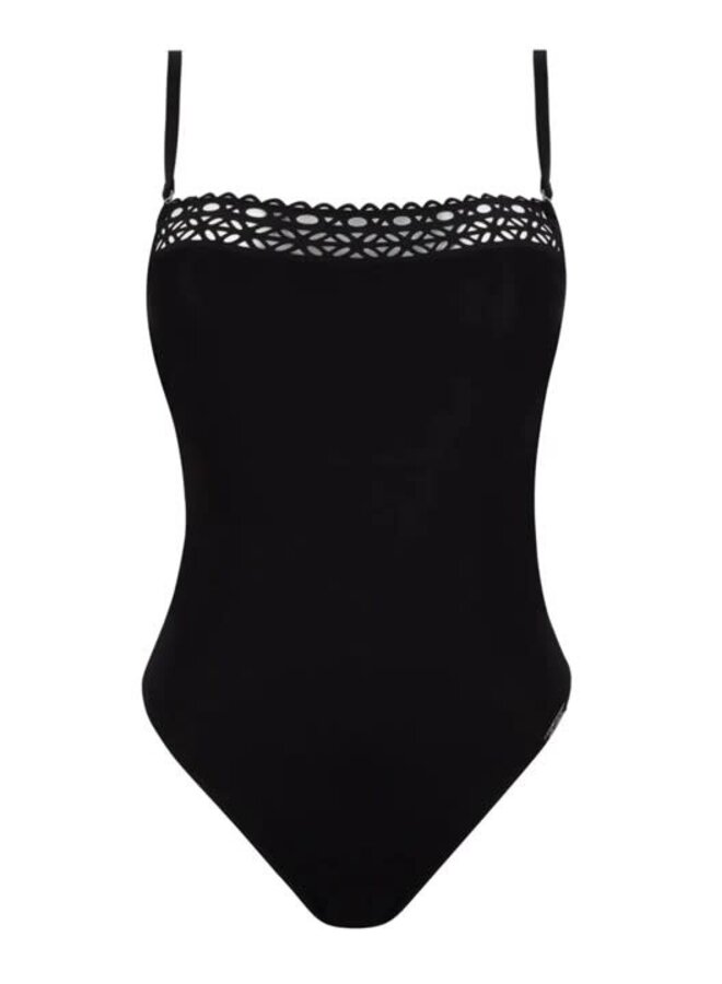 Maillot 1 pièce - Ajourage couture noir