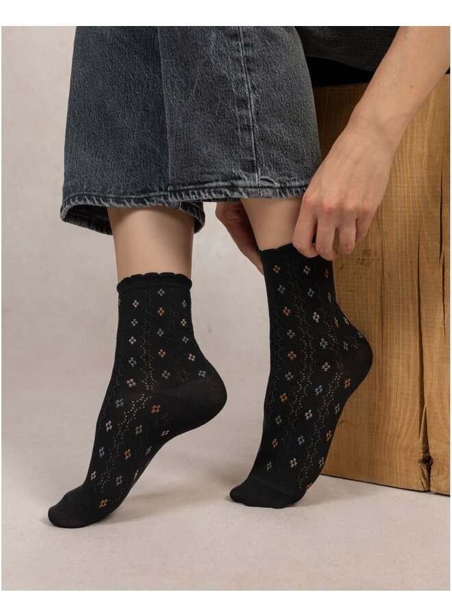 Chaussettes Courtes Petits Losanges Ajourées Noir