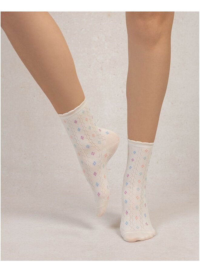 Chaussettes Courtes Petits Losanges Ajourées Ecru