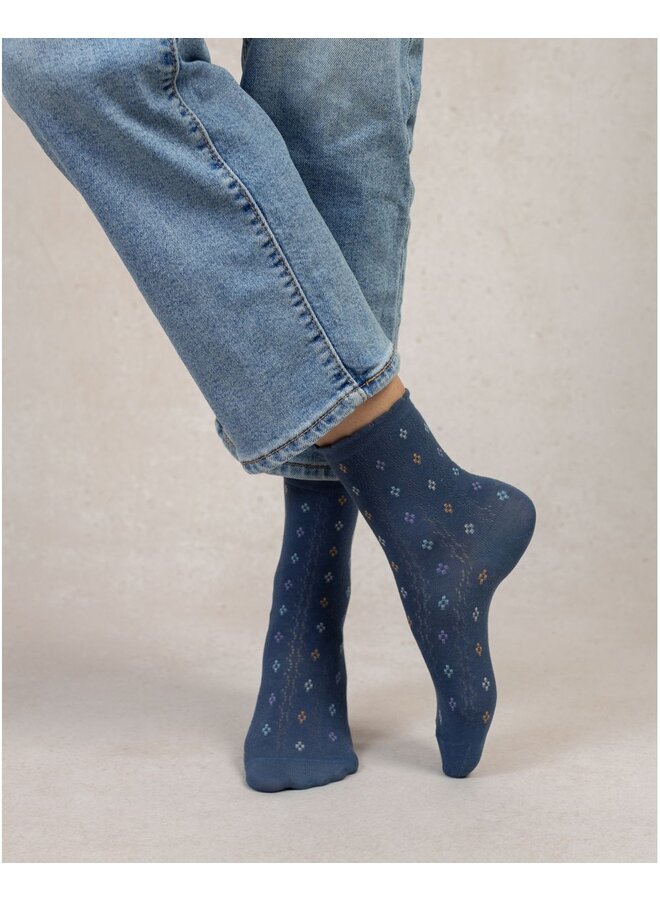 Chaussettes Courtes Petits Losanges Ajourées Bleu jean