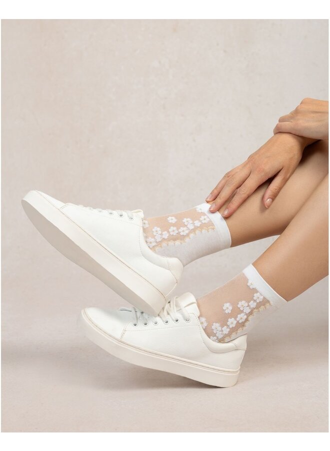 Chaussettes Courtes Transparentes Petites Fleurs Doré