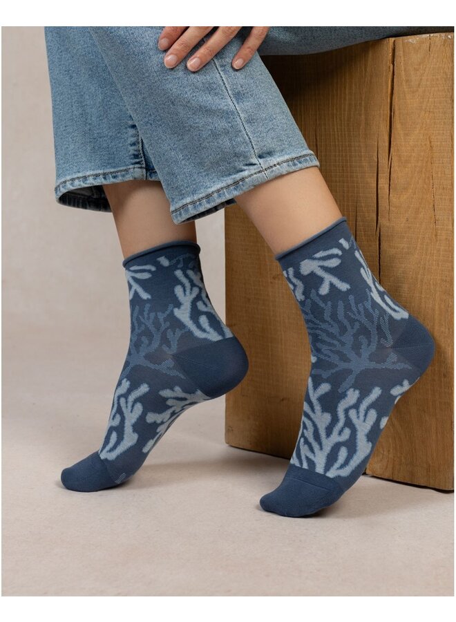 Chaussettes Courtes Veloutées  Coraux Bleu