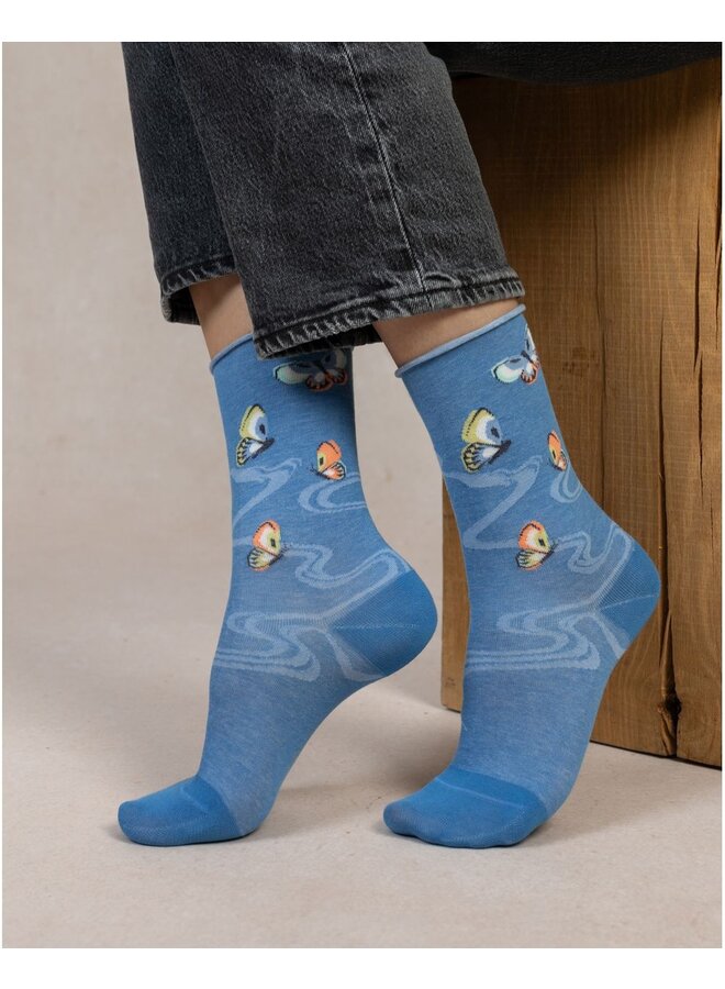Chaussettes Veloutées Papillons Bleu