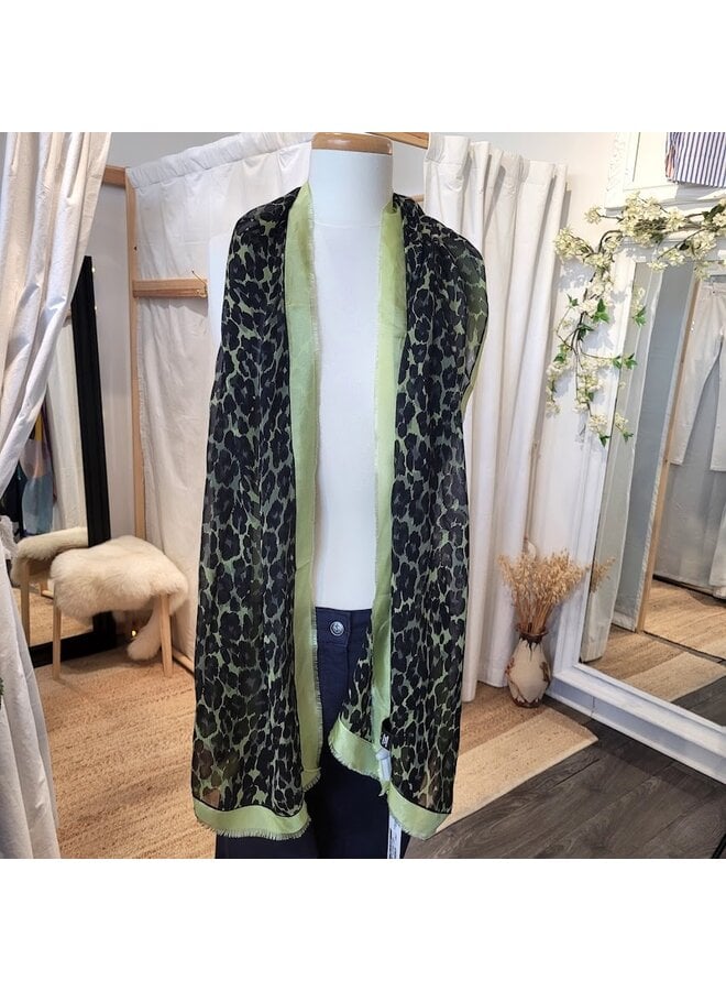 Foulard léopard lime/noir - 100% soie