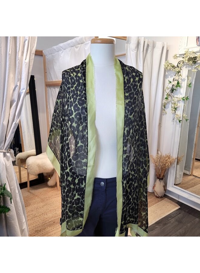Foulard léopard lime/noir - 100% soie
